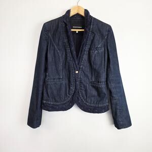 Emporio Armani Lace Collar Dark Wash Denim Jacket Sz 12 Jean Trucker Coat